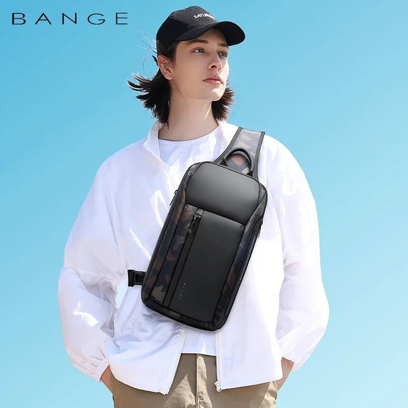 BANGE Brand Design Oxford Trendy Waterproof Men’s Chest Bag – Large Capacity, Multi-Pockets Slim Bag for Male