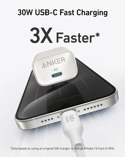 Anker Nano USB-C Charger 30W – High-Speed PIQ 3.0 & PPS Fast Charging Power Adapter, Compatible with iPhone 15/14, Samsung, and More
