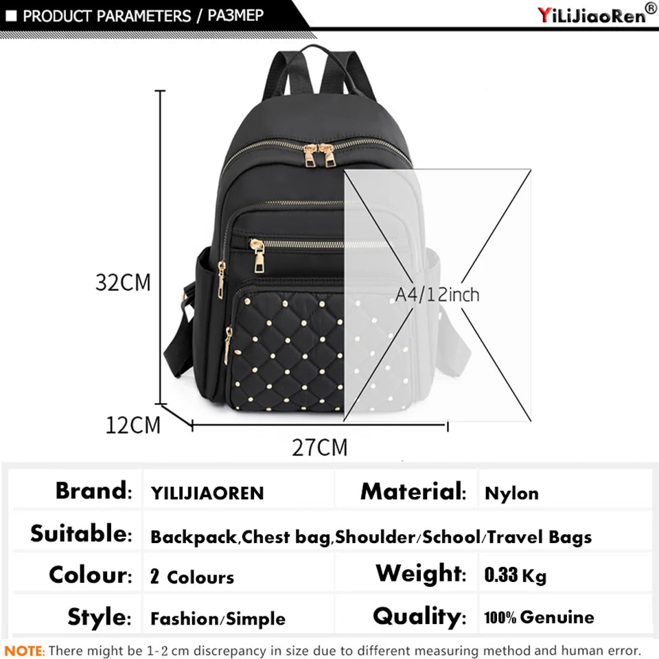 Fashion Nylon Backpack for Women – High-Quality Large Travel and School Bag for Teenage Girls