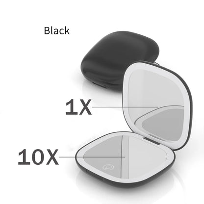 LED 5X/10X Magnifying Compact Mirror – Portable Foldable Rechargeable Travel Makeup Mirror
