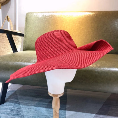 Women 15cm Wide Brim Sun Hat Summer Travel Floppy Straw Hat Female Outdoor Vacation Roll Up UPF50+ Oversized Foldable Beach Hat