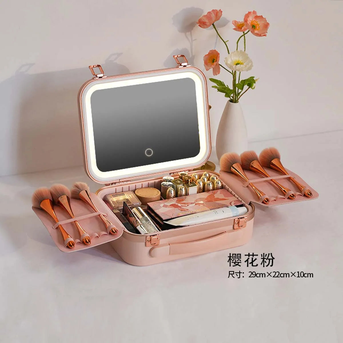 Large-Capacity LED Makeup Case with Mirror – Portable Professional Cosmetic Storage Box