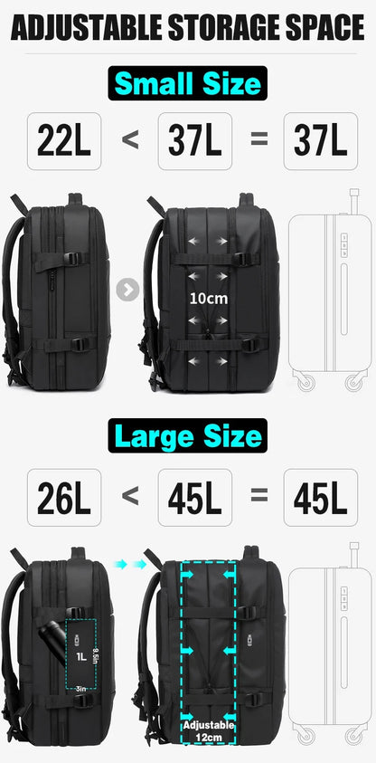 BANGE Expandable Men's Backpack – Waterproof 17.3-inch Laptop Backpack, Large Capacity Hiking Travel Bag for Men