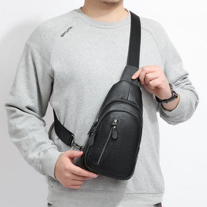 Men's 100% Genuine Leather Chest Bag – Stylish Casual Crossbody & Shoulder Messenger Bag
