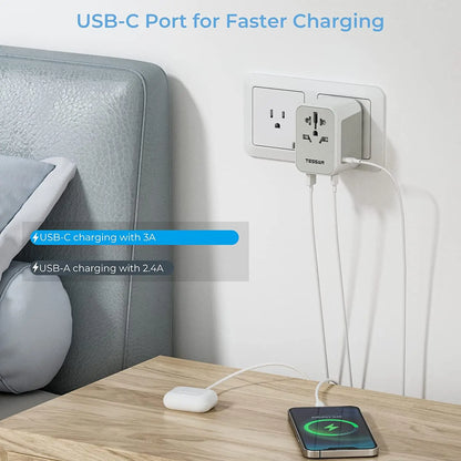 TESSAN 100W GaN Universal Travel Adapter – Fast Charging USB & Type-C Power Adapter for EU/UK/US/AU!