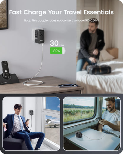 LENCENT 140W GaN Universal Travel Adapter – Fast Charging with 3 USB-C & 1 USB-A for EU/UK/US/AU! 🌍⚡