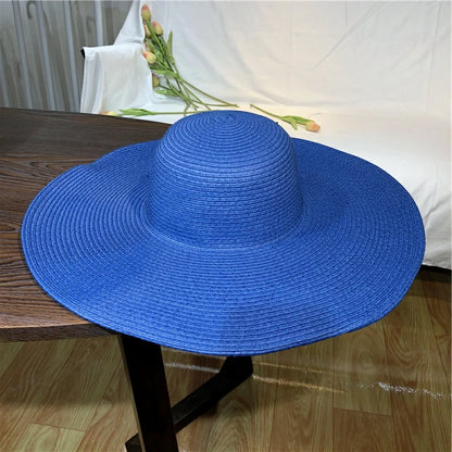 Women 15cm Wide Brim Sun Hat Summer Travel Floppy Straw Hat Female Outdoor Vacation Roll Up UPF50+ Oversized Foldable Beach Hat