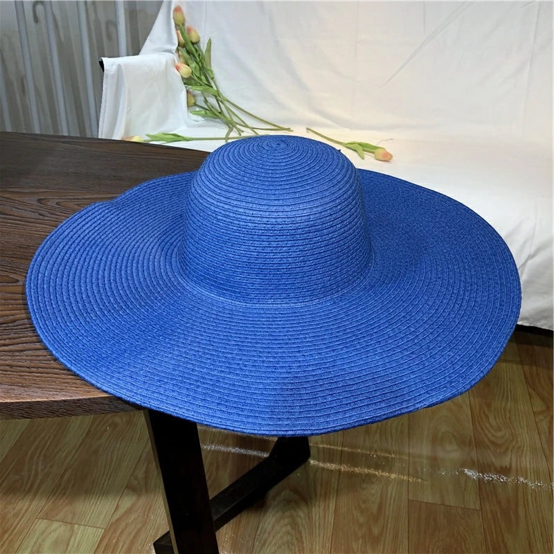 Women 15cm Wide Brim Sun Hat Summer Travel Floppy Straw Hat Female Outdoor Vacation Roll Up UPF50+ Oversized Foldable Beach Hat