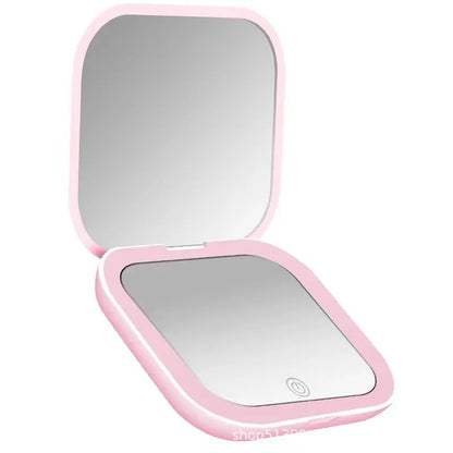 Mini LED Folding Makeup Mirror – Portable Magnifying Compact Mirror for Travel & Beauty