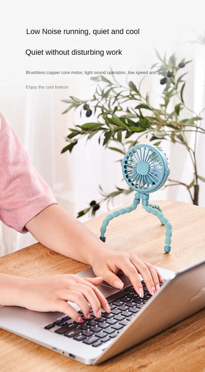Portable Clip-On Stroller Fan – USB Rechargeable 3-Speed Fan for Baby, Cart & Outdoor Use