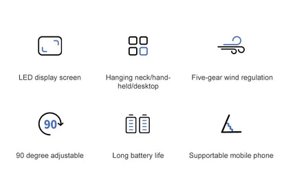 5000mAh Portable Mini Fan – Wireless USB Rechargeable, 5-Speed Foldable Neck Hanging Fan with Digital Display & Phone Holder