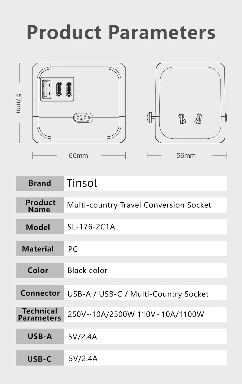 Universal Multi-Function Travel Adapter – All-in-One Plug Converter with 2.4A Fast Charging!