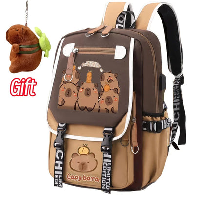 Stylish Kawaii Capybara Computer Backpack College School Casual Daypack Teens Bag Large Capacity Adjustable Strap Schoolbag