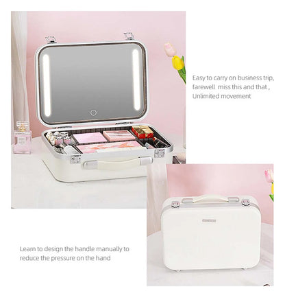 Large-Capacity LED Makeup Case with Mirror – Portable Professional Cosmetic Storage Box
