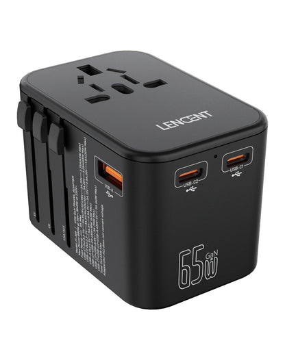 LENCENT 65W/100W GaN Universal Travel Adapter – Fast Charging EU/UK/US/AU Plug with 2 USB & 3 Type-C Ports
