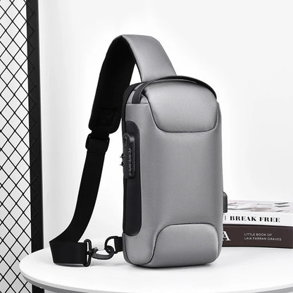 Men's Anti-Theft Crossbody Bag – Waterproof Travel Sling Bag with USB Port & Password Lock