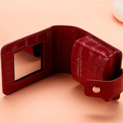 Mini Lipstick Cosmetic Bag with Mirror – Crocodile Pattern PU Travel Makeup Pouch & Organizer
