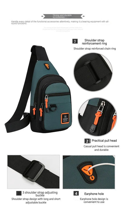 Fashion Men's Chest Bag – Lightweight Oxford Fabric Crossbody Shoulder Bag, Stylish Casual Waist Pack for Men