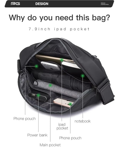 BANGE Men's Waterproof Crossbody Bag – Large Capacity Anti-Theft Sling Shoulder Bag for Travel & Daily Use