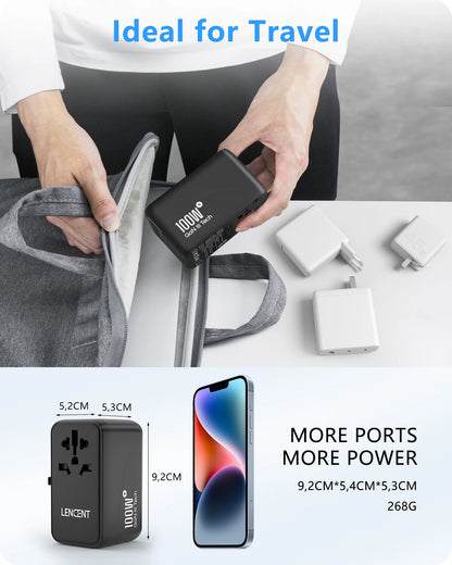 LENCENT 65W/100W GaN Universal Travel Adapter – Fast Charging EU/UK/US/AU Plug with 2 USB & 3 Type-C Ports