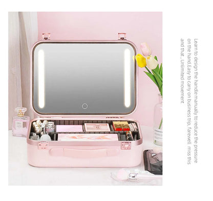 Large-Capacity LED Makeup Case with Mirror – Portable Professional Cosmetic Storage Box