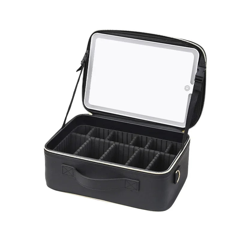 2025 Premium LED Cosmetic Bag – Large-Capacity Portable Makeup Storage Box with Mirror