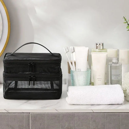 Fashion Transparent Mesh Travel Cosmetic Bag – Large Capacity 1/2/3 Layer Toiletry & Makeup Organizer for Women