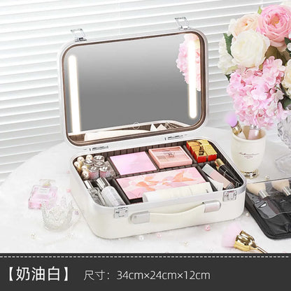 Large-Capacity LED Makeup Case with Mirror – Portable Professional Cosmetic Storage Box