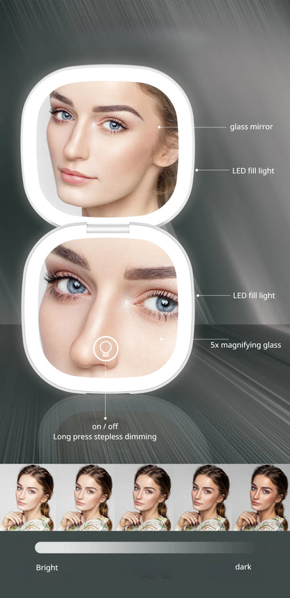 LED 5X/10X Magnifying Compact Mirror – Portable Foldable Rechargeable Travel Makeup Mirror