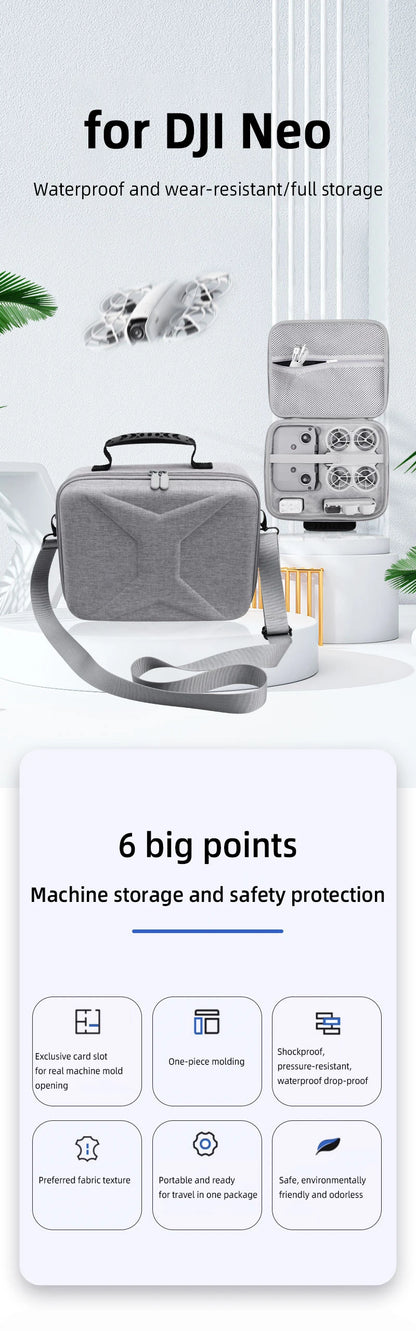 Hard PU Carrying Case for DJI Neo Drone – Waterproof Travel Bag & Fly More Combo Storage