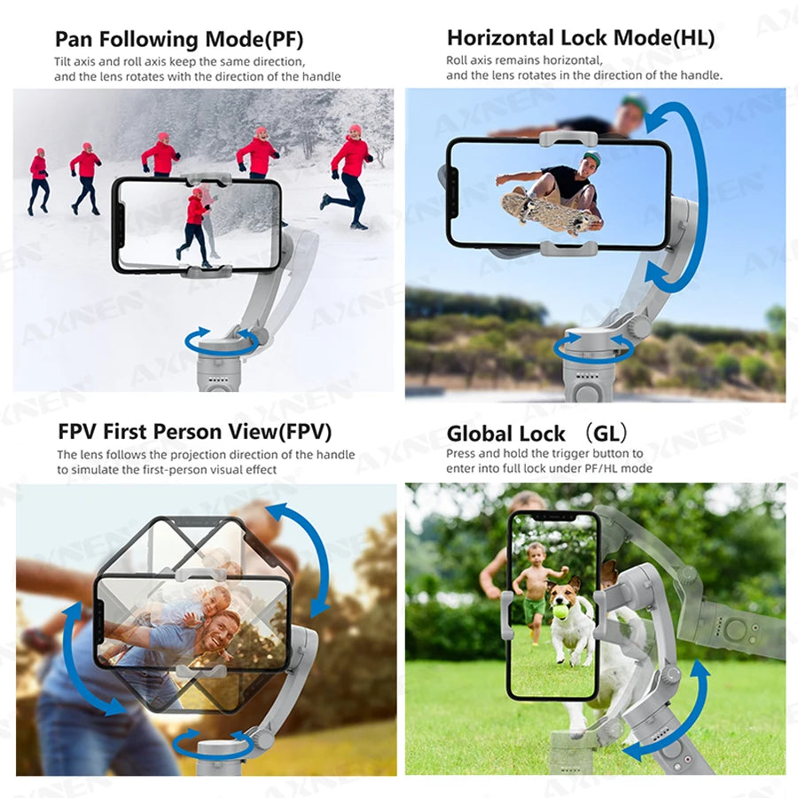 AXNEN 3-Axis Handheld Gimbal Stabilizer – Selfie Stick & Tripod for Vlogging & Smartphone Video Recording