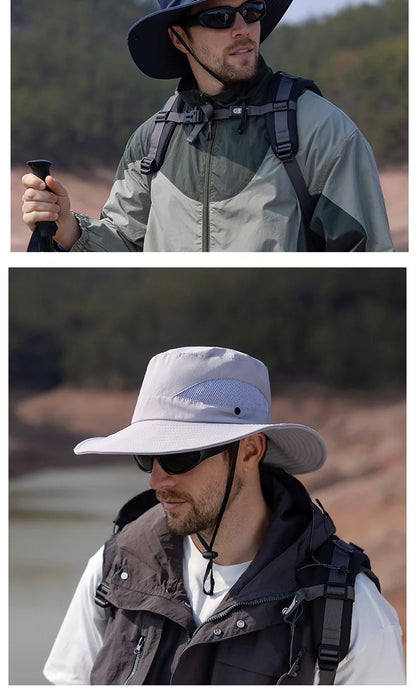 Summer UPF50+ Sun Hats For Women Men Breathable Mesh Boonie Hat Foldable UV Protection Hiking Fishing Hat Male Bucket Hats