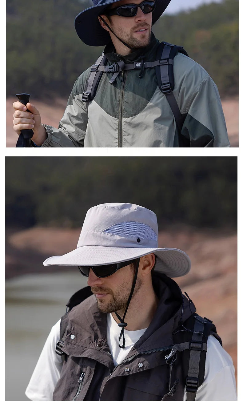Summer UPF50+ Sun Hats For Women Men Breathable Mesh Boonie Hat Foldable UV Protection Hiking Fishing Hat Male Bucket Hats