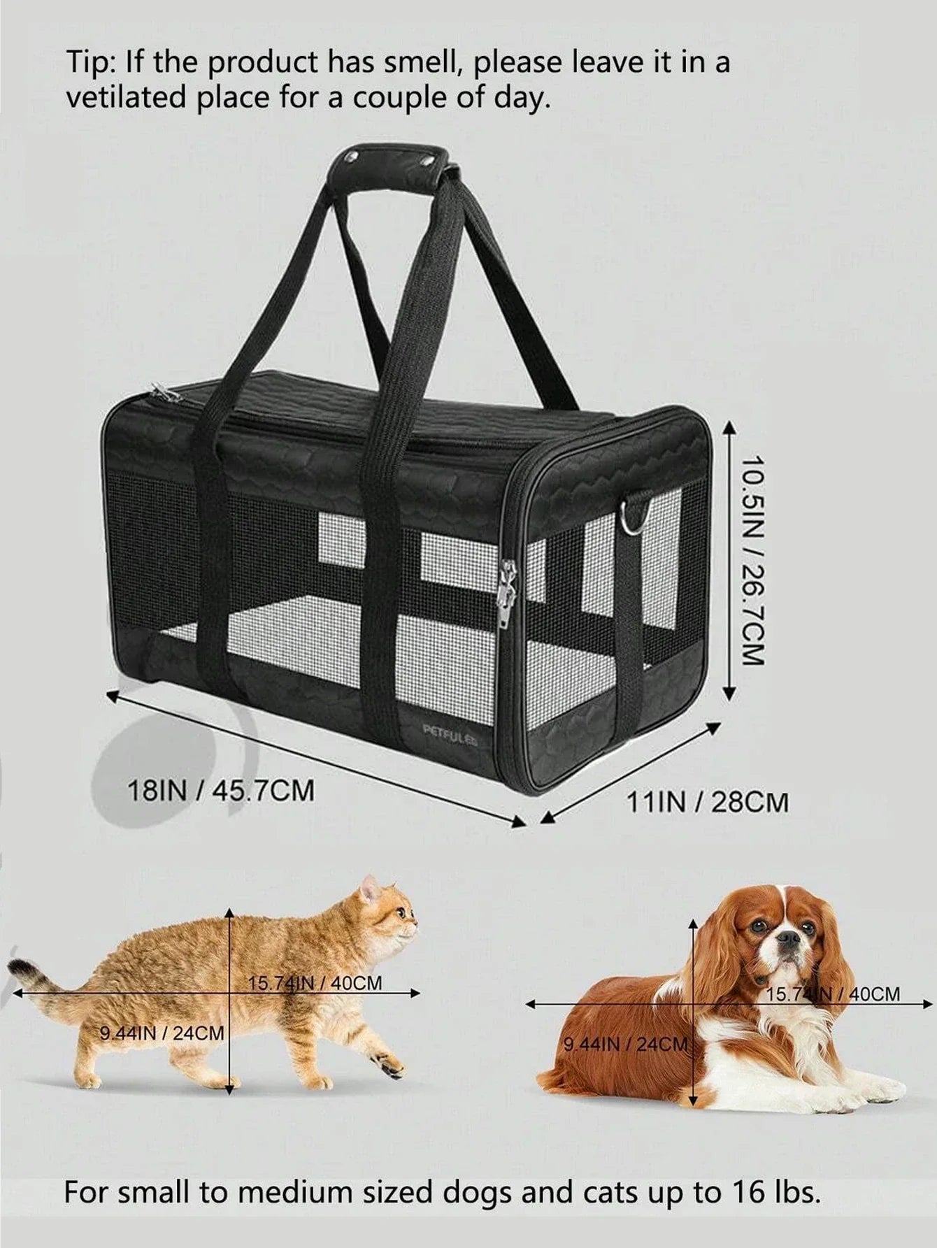 Dog Carrier Pet Carrier for Small Medium Cats Dogs Puppies up to 16 Lbs, TSA Airline Approved Small Dog Carrier Soft Sided