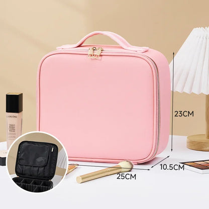 Smart LED Makeup Case with Mirror – Large-Capacity Travel Beauty & Skincare Organizer