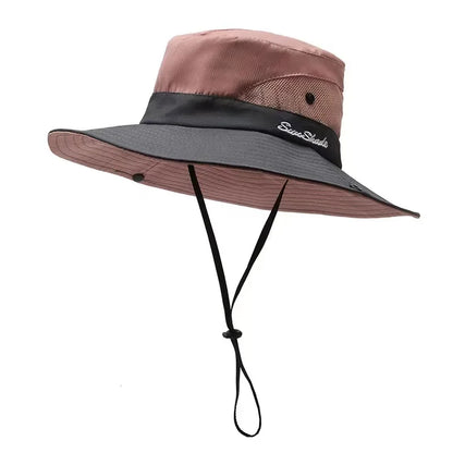 Womens Ponytail Sun Hat UV Protection Mesh Foldable Wide Brim Beach Fishing Bucket Hats Summer Hiking Outdoor Climbing hike Caps