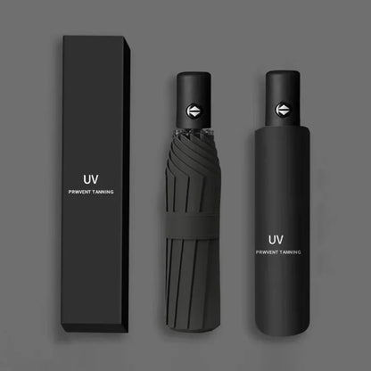 Automatic UV Umbrella Black Glue Sun And Rain Dual Purpose Sunshade Umbrella Logo Printable Three Fold UV Protection Business Ad