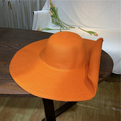 Women 15cm Wide Brim Sun Hat Summer Travel Floppy Straw Hat Female Outdoor Vacation Roll Up UPF50+ Oversized Foldable Beach Hat