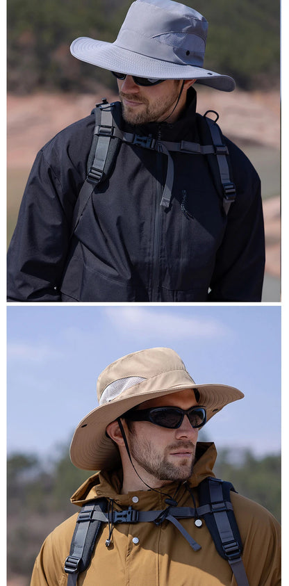 Summer UPF50+ Sun Hats For Women Men Breathable Mesh Boonie Hat Foldable UV Protection Hiking Fishing Hat Male Bucket Hats