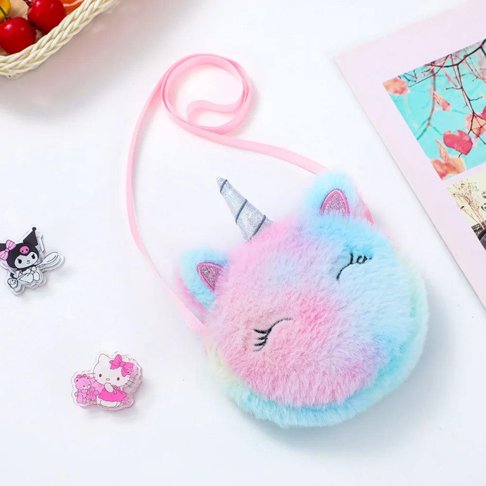 Kawaii Plush Unicorn Mini Crossbody Bag – Cute Baby Backpack & Coin Purse for Girls