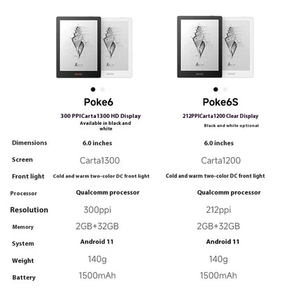 Boox Poke 6 & Poke 6S E-Readers – 6-Inch Portable E-Ink Screen Tablet for E-Books & Note-Taking