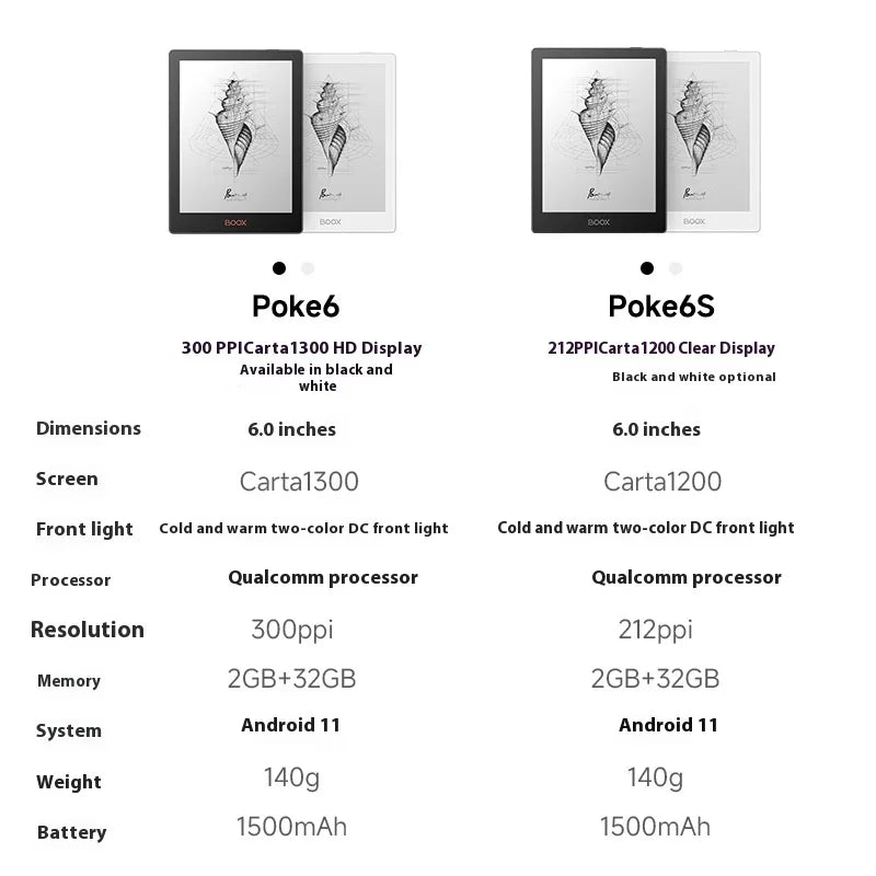Boox Poke 6 & Poke 6S E-Readers – 6-Inch Portable E-Ink Screen Tablet for E-Books & Note-Taking