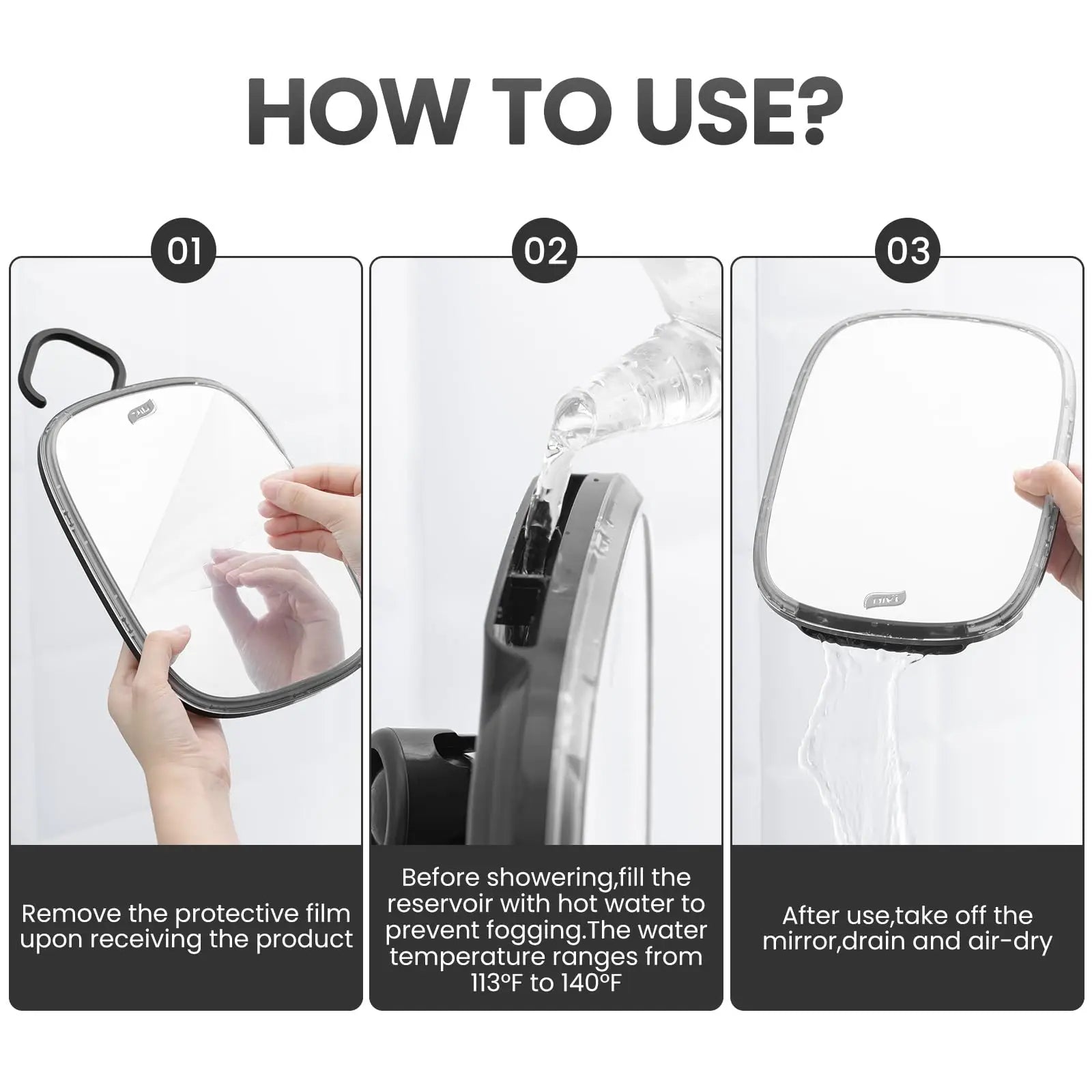 TAILI Shower Mirror Fogless for Shaving, Removable Fog Free Wall Hanging Mirror Portable Bathroom Mirror for Travel Camping