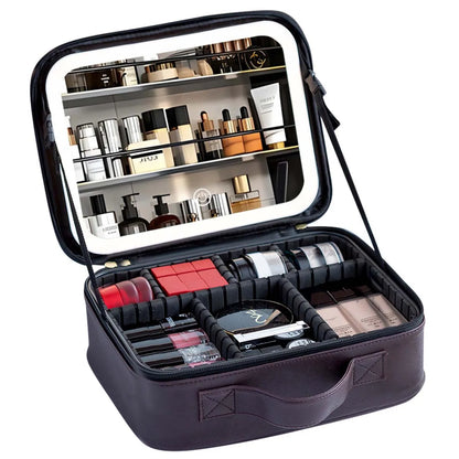 LED Travel Makeup Bag with Mirror – Large-Capacity Portable Storage Case with Combination Lock