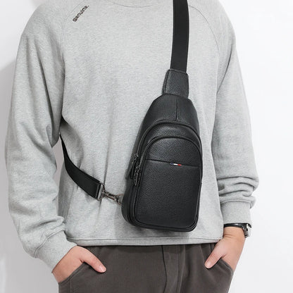 Men's 100% Genuine Leather Chest Bag – Stylish Casual Crossbody & Shoulder Messenger Bag