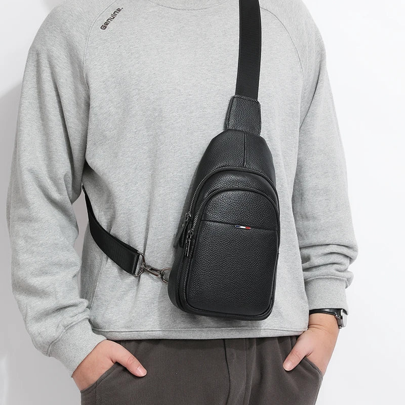 Men's 100% Genuine Leather Chest Bag – Stylish Casual Crossbody & Shoulder Messenger Bag