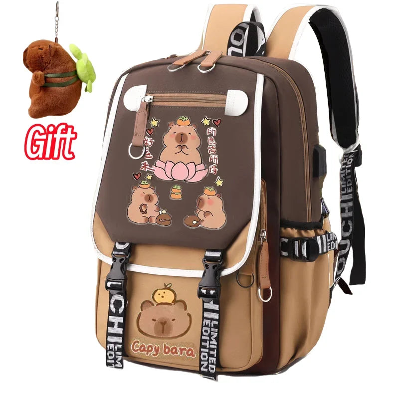 Stylish Kawaii Capybara Computer Backpack College School Casual Daypack Teens Bag Large Capacity Adjustable Strap Schoolbag