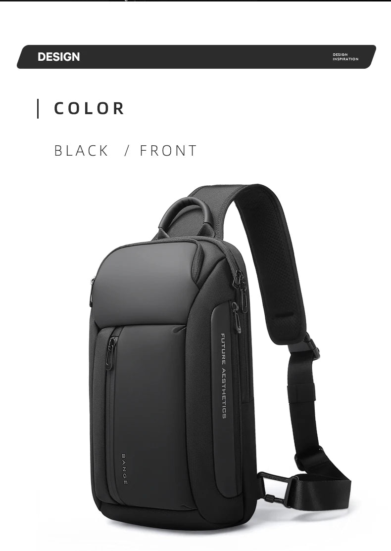BANGE Brand Design Oxford Trendy Waterproof Men’s Chest Bag – Large Capacity, Multi-Pockets Slim Bag for Male