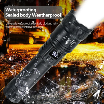 High-Power 2000LM LED Flashlight – Tactical Torch with Display Light, USB Charging, and Zoom for Camping, Fishing & Emergency