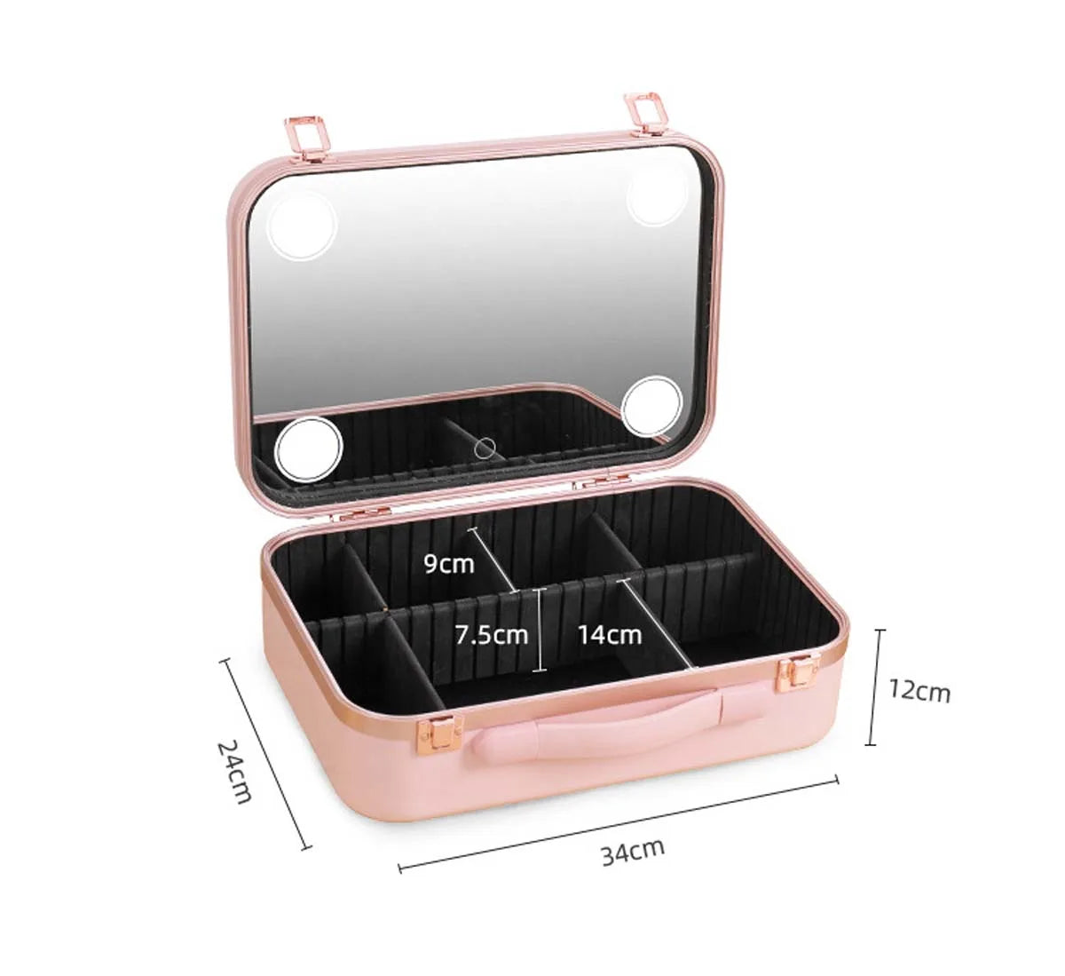 Large-Capacity LED Makeup Case with Mirror – Portable Professional Cosmetic Storage Box